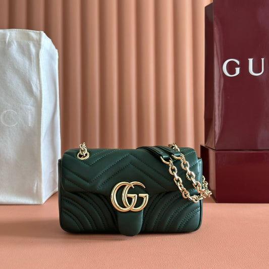 Gucci Marmont Bag 22 Dark Green Lambskin Gold Hardware 271792 mysite