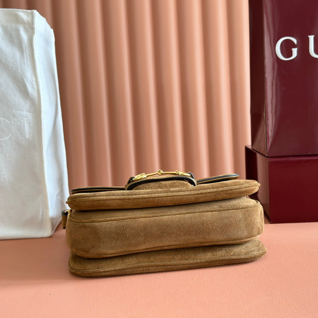 Gucci Horsebit 1955 Handbag 26 Brown Suede 271776 mysite