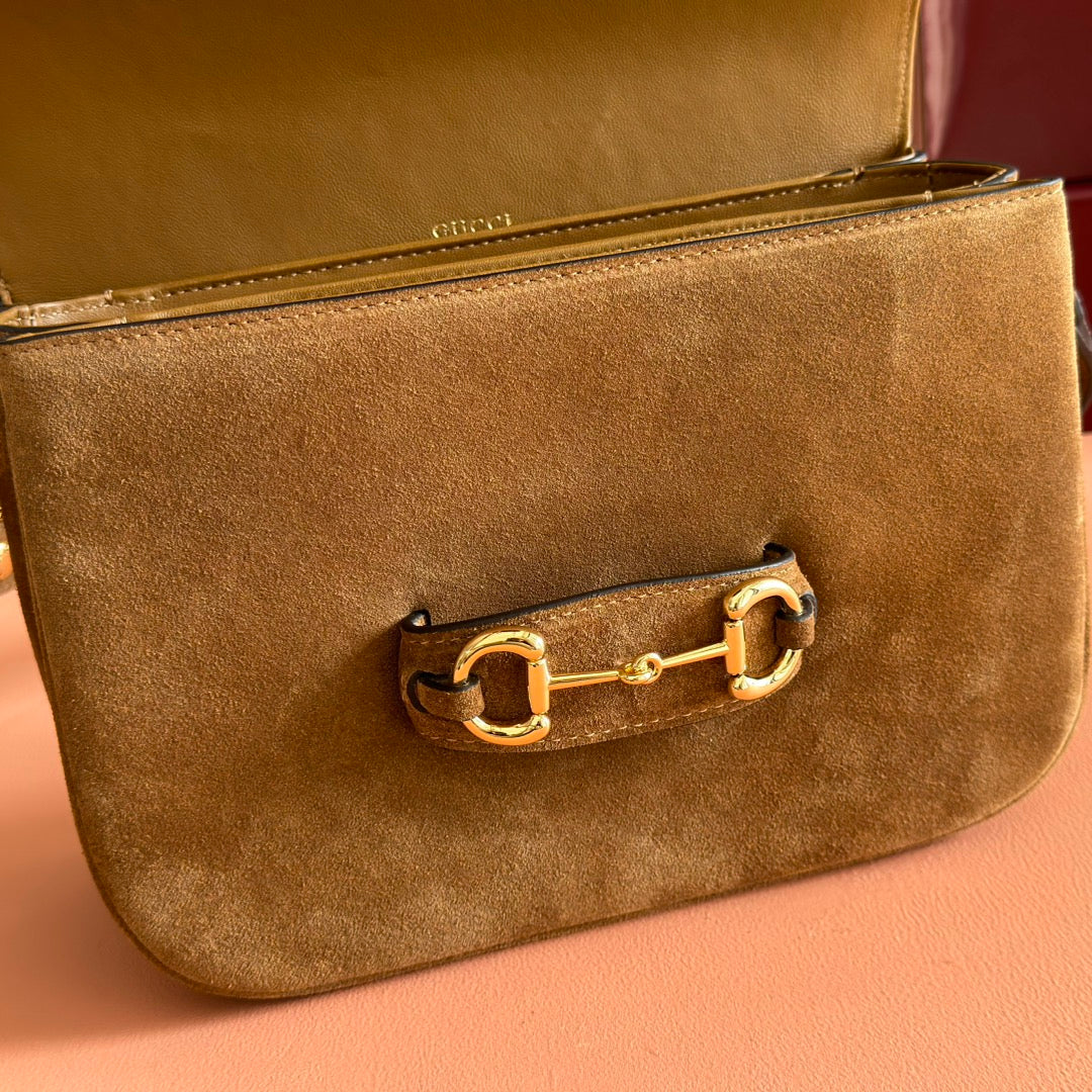 Gucci Horsebit 1955 Handbag 26 Brown Suede 271776 mysite