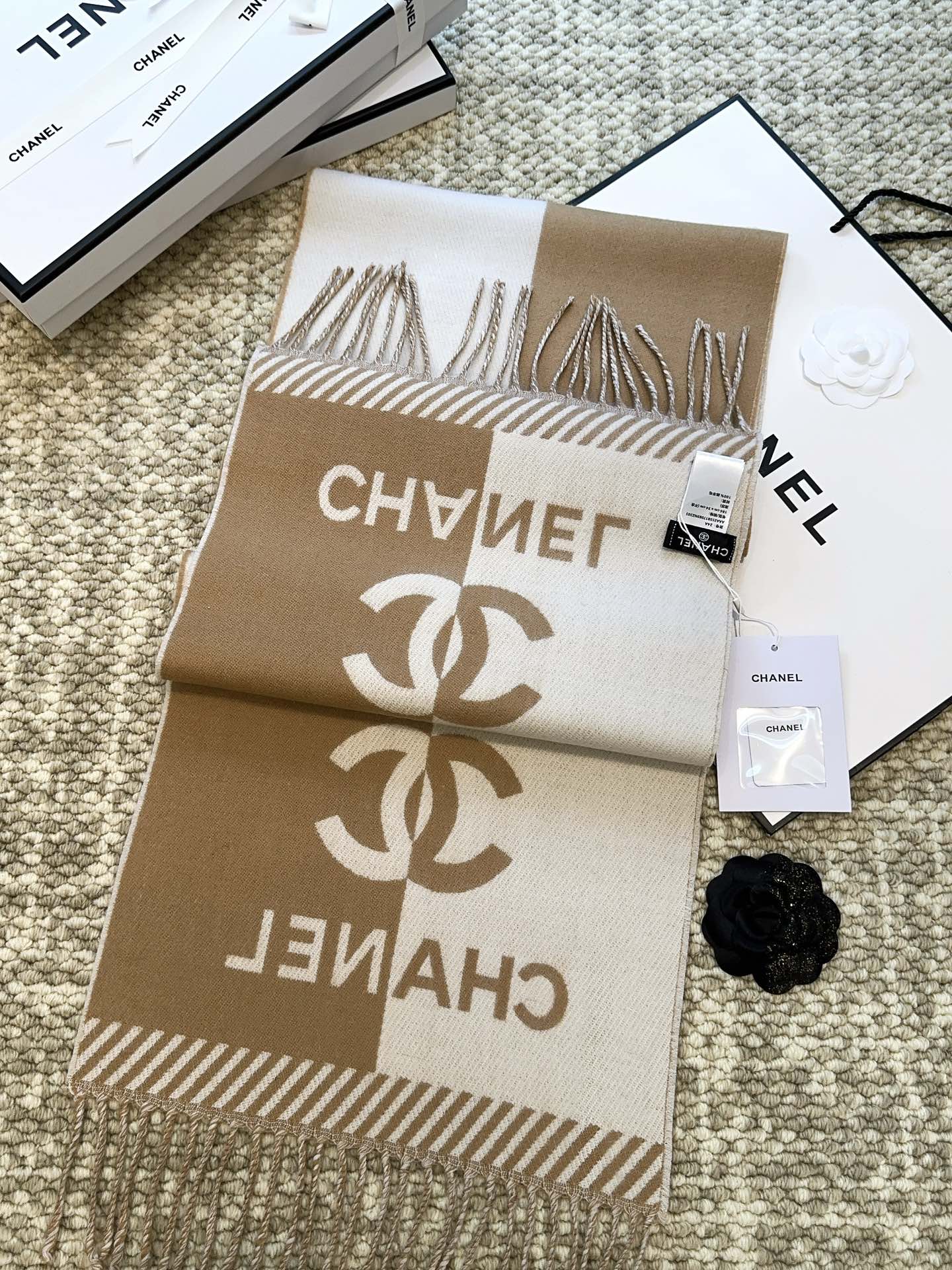 SCARF 184 CM IN PEANUT BROWN MIX WHITE MERINO WOOL 393121 mysite