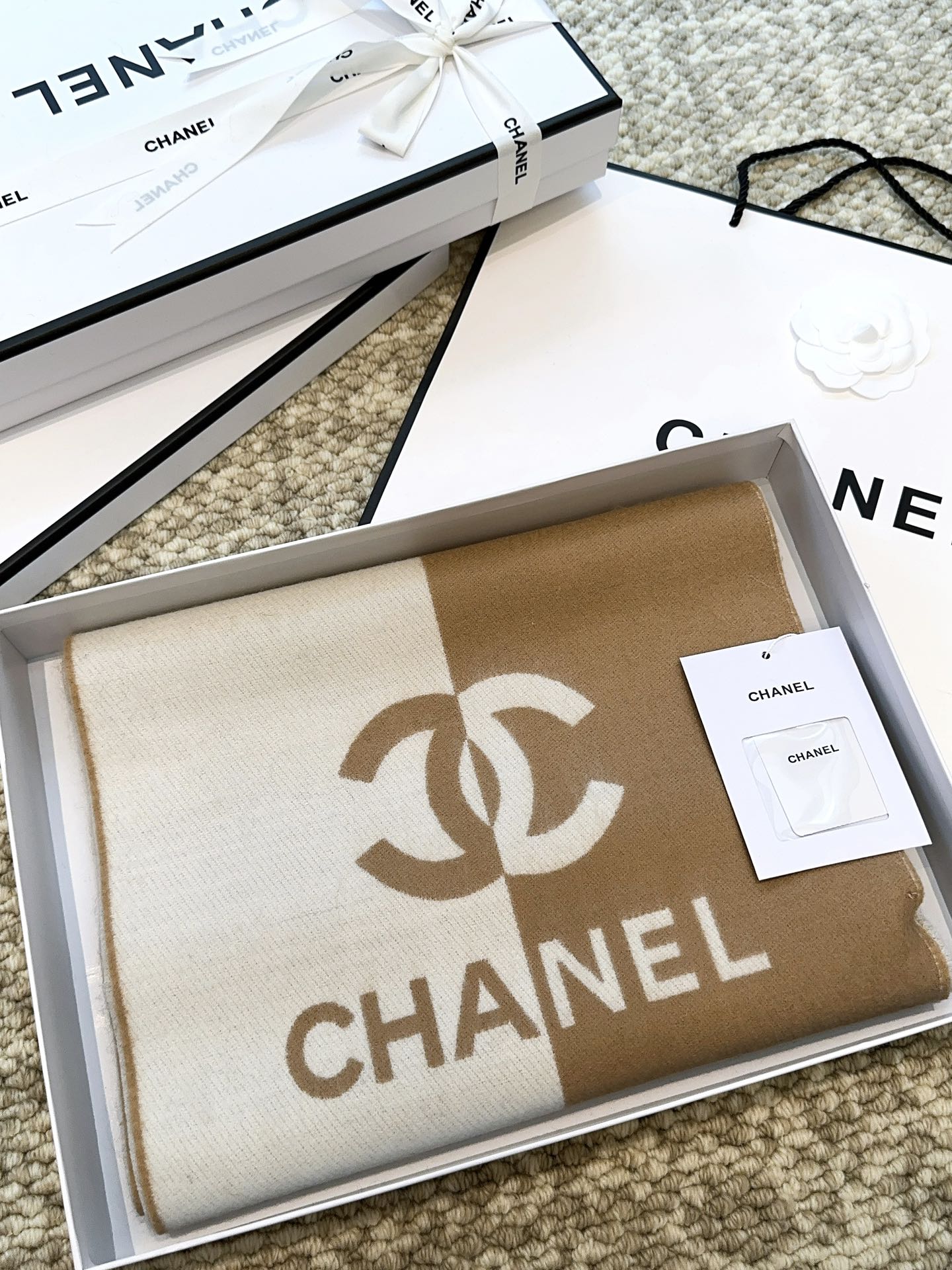 SCARF 184 CM IN PEANUT BROWN MIX WHITE MERINO WOOL 393121 mysite