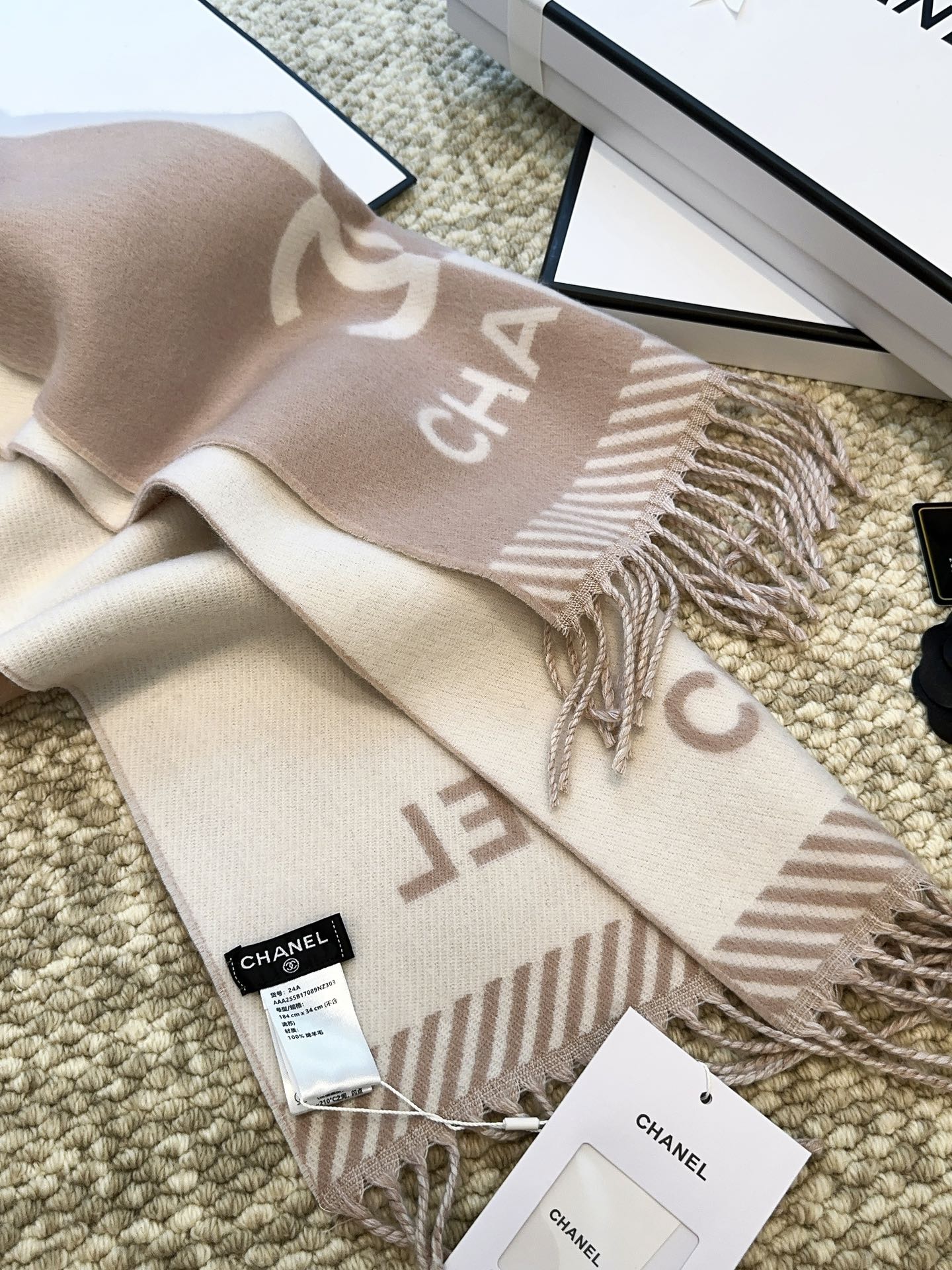 SCARF 184 CM IN ROSY BROWN MIX WHITE MERINO WOOL 393119 mysite