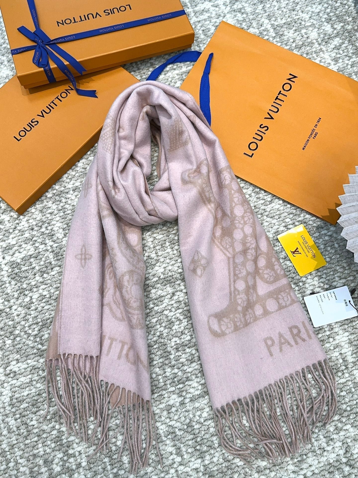 SCARF 170 CM IN LIGHT PINK MONOGRAM CASHMERE 396380 mysite