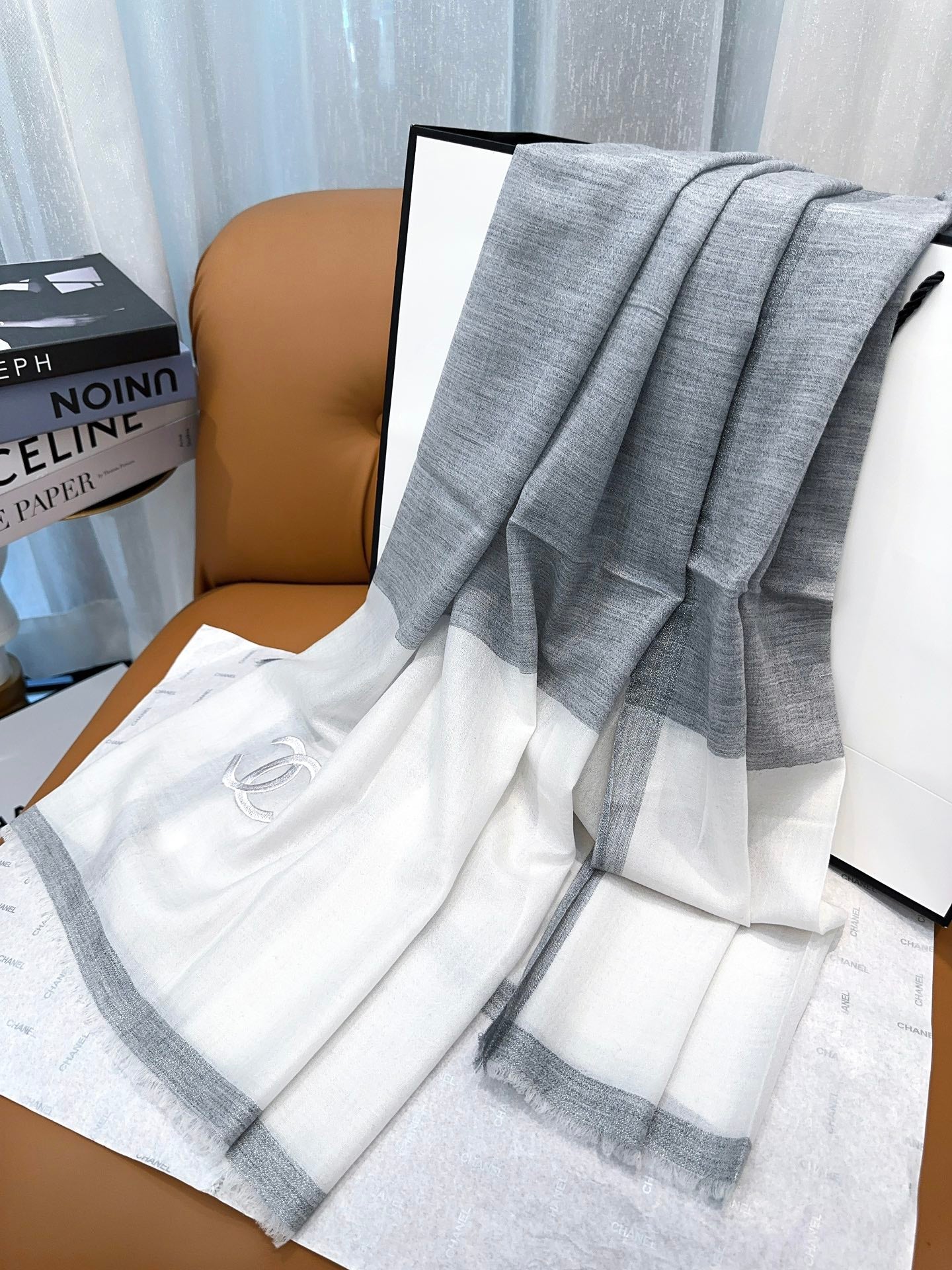 SCARF 200 CM IN DOVE GRAY MIX WHITE CASHMERE 402260 mysite