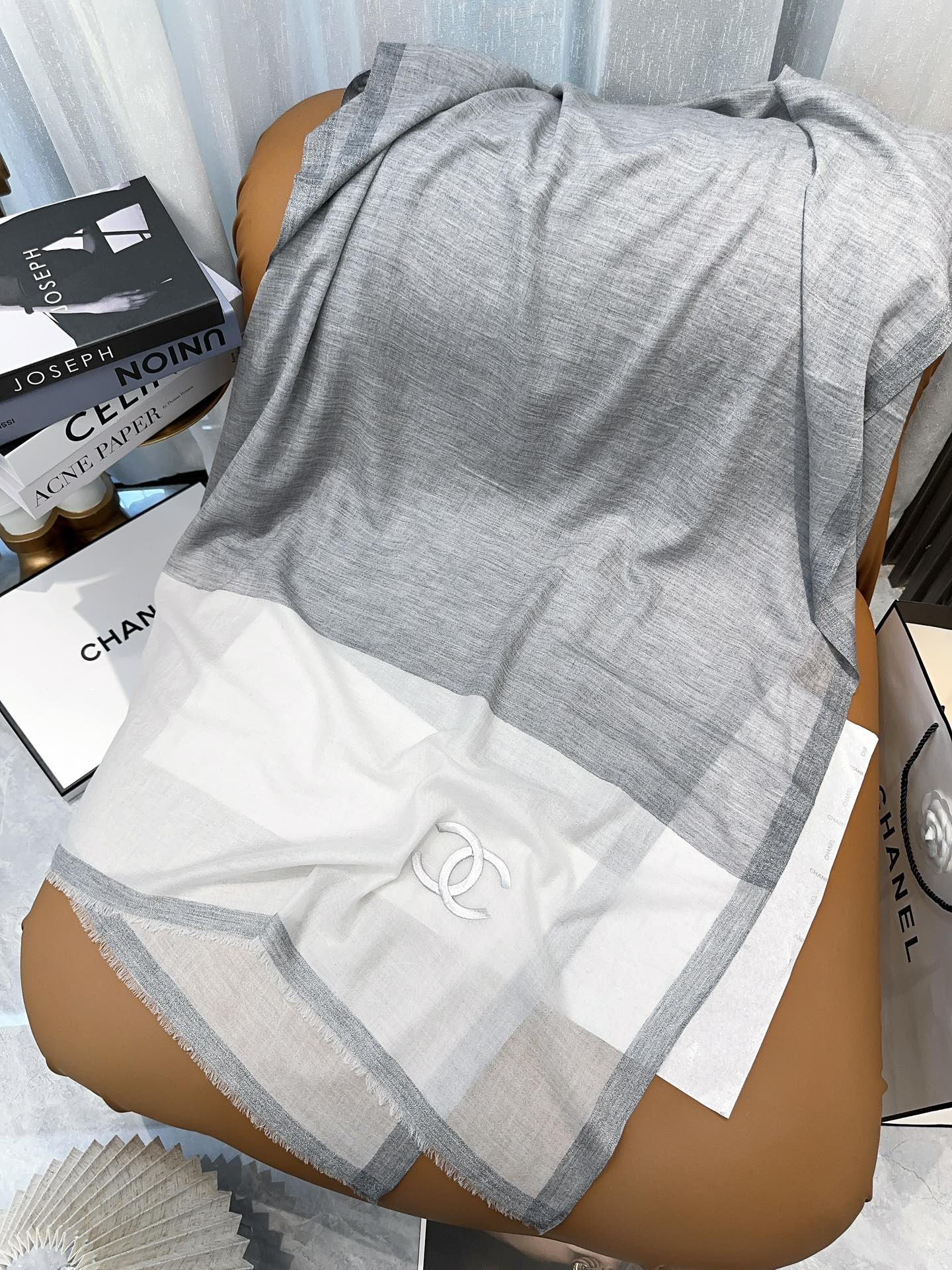 SCARF 200 CM IN DOVE GRAY MIX WHITE CASHMERE 402260 mysite