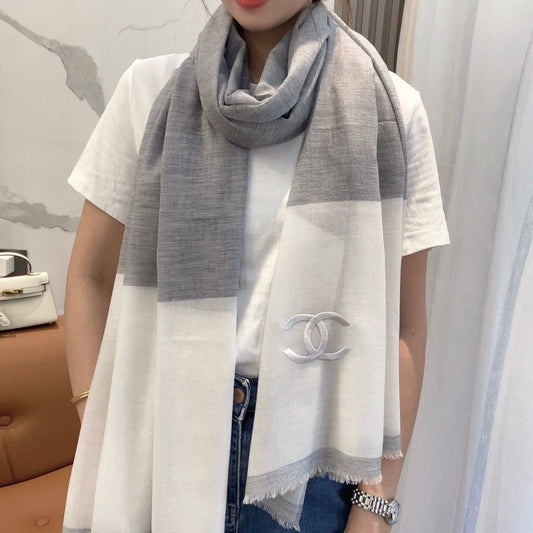 SCARF 200 CM IN DOVE GRAY MIX WHITE CASHMERE 402260 mysite