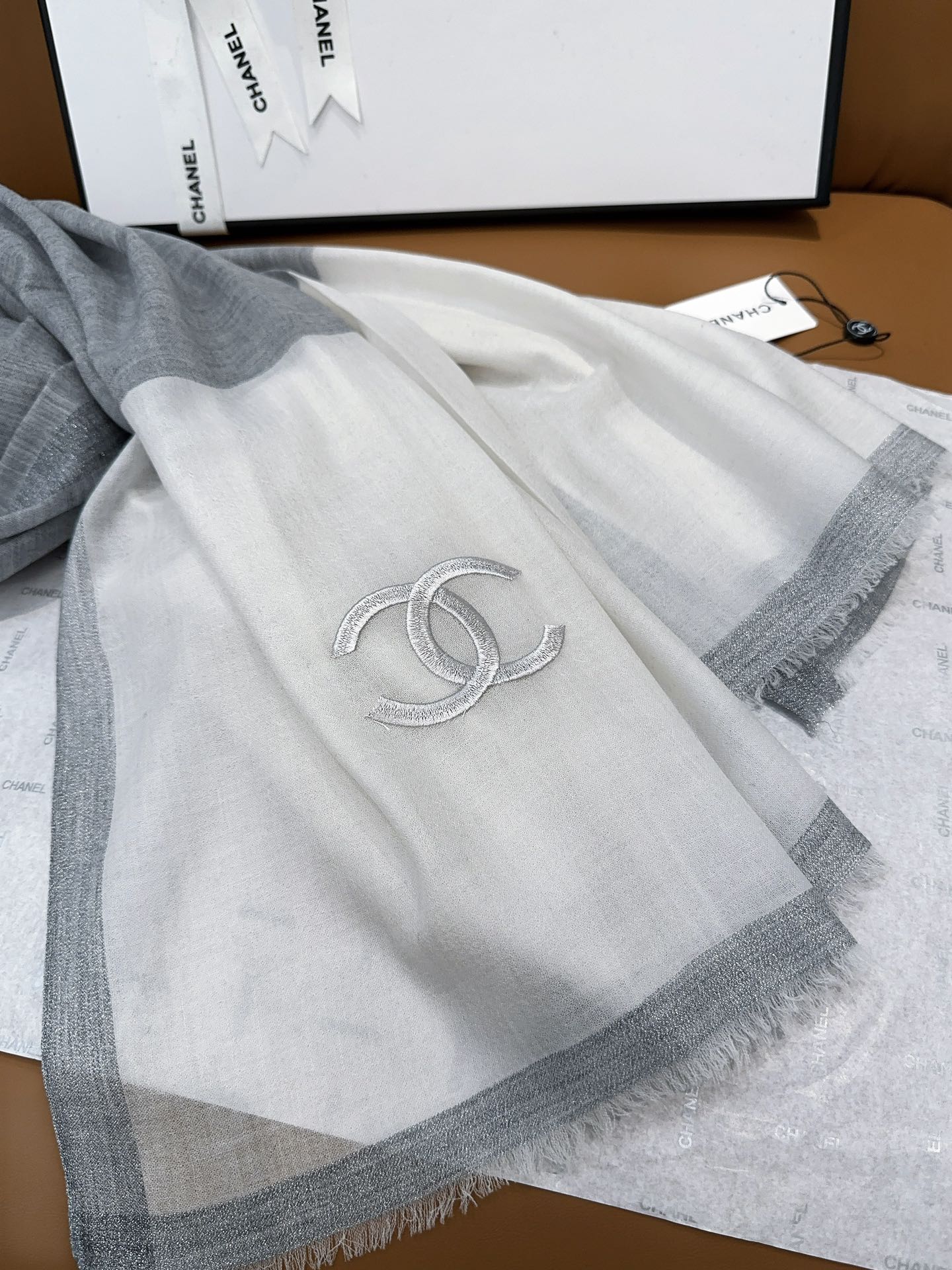 SCARF 200 CM IN DOVE GRAY MIX WHITE CASHMERE 402260 mysite