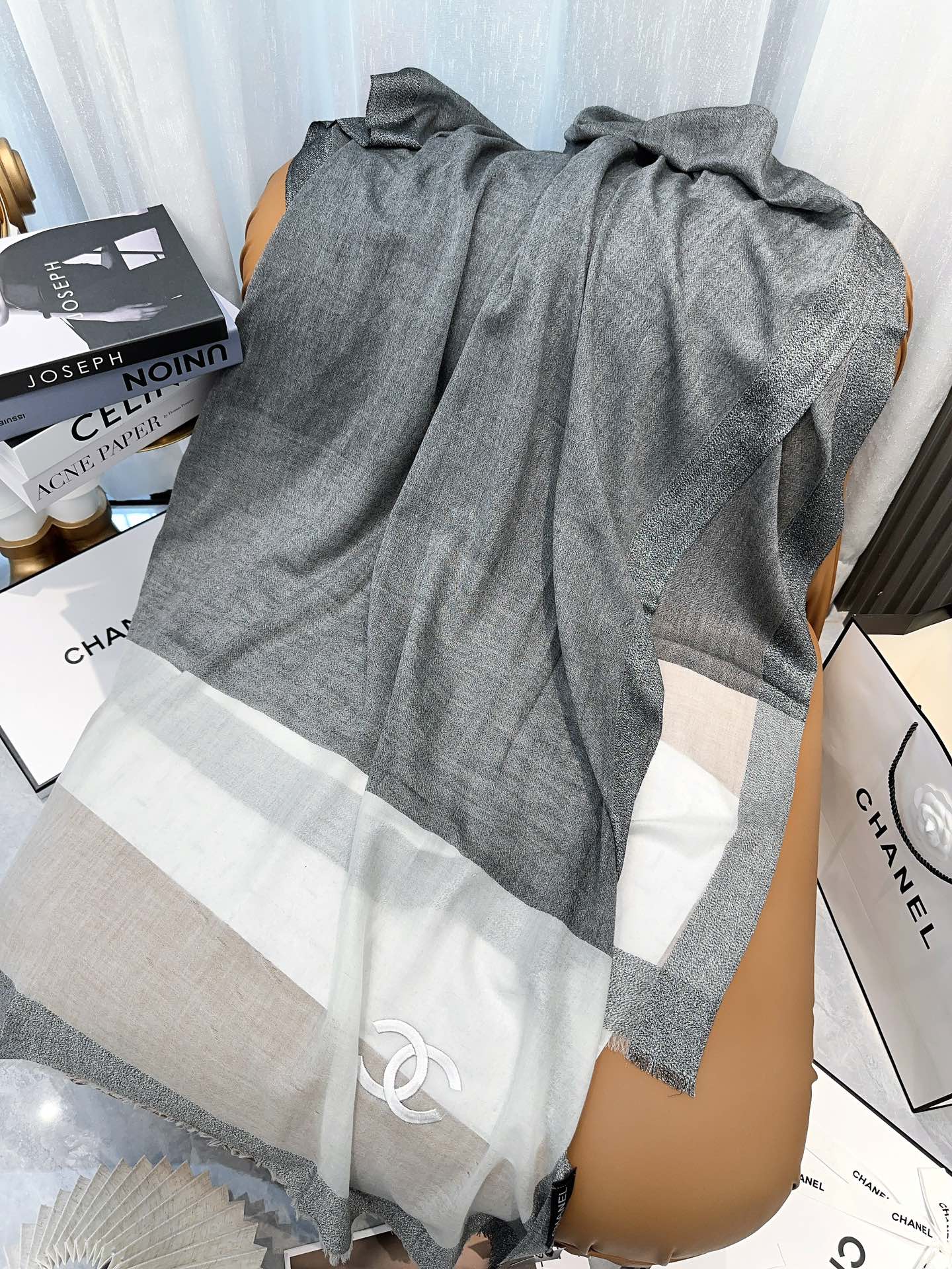 SCARF 200 CM IN MOUSE GRAY MIX WHITE CASHMERE 402261 mysite