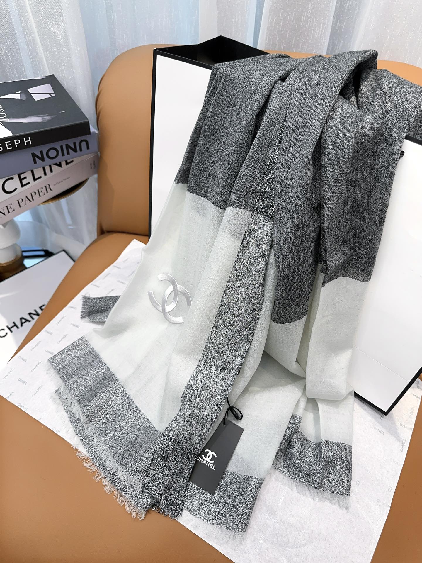 SCARF 200 CM IN MOUSE GRAY MIX WHITE CASHMERE 402261 mysite