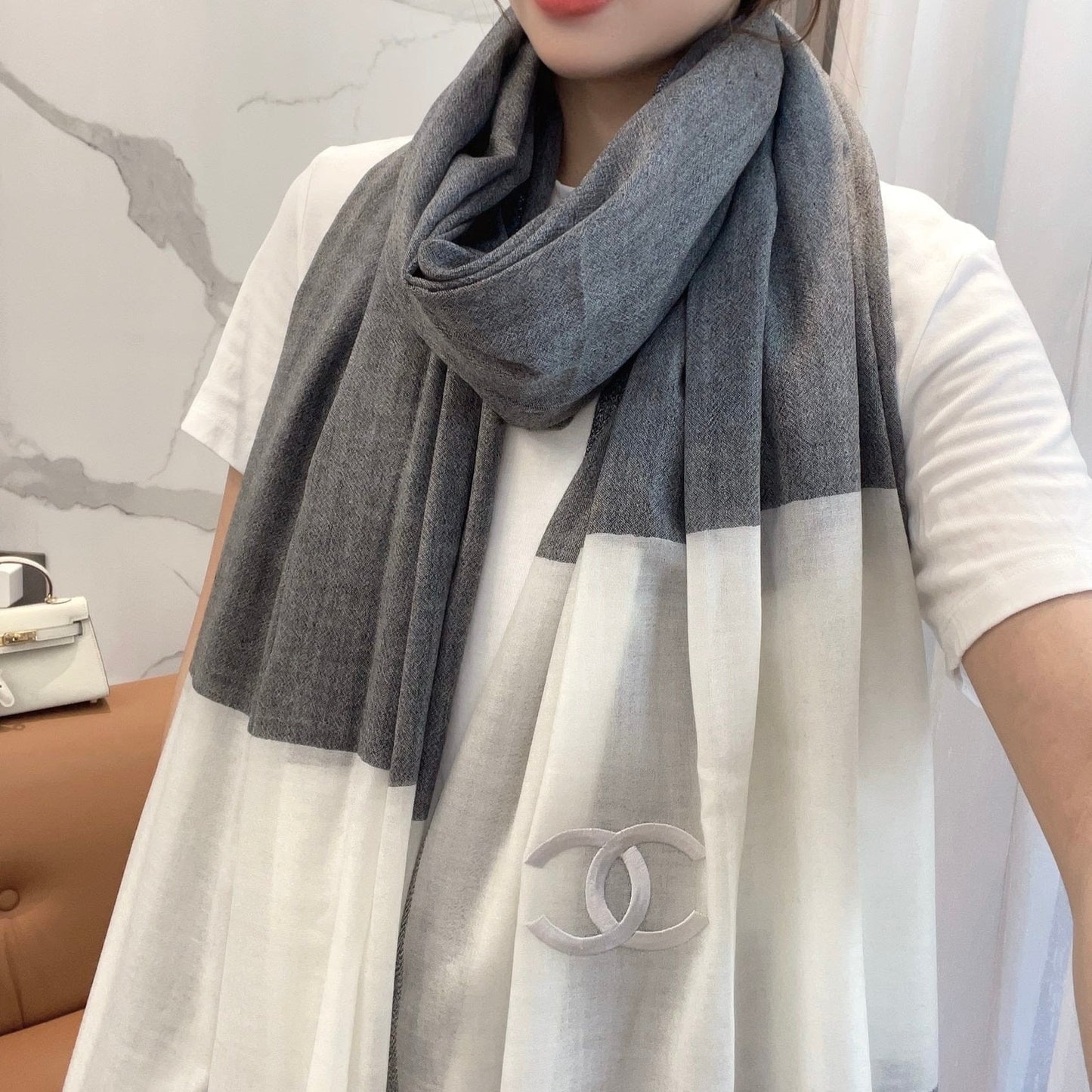 SCARF 200 CM IN MOUSE GRAY MIX WHITE CASHMERE 402261 mysite