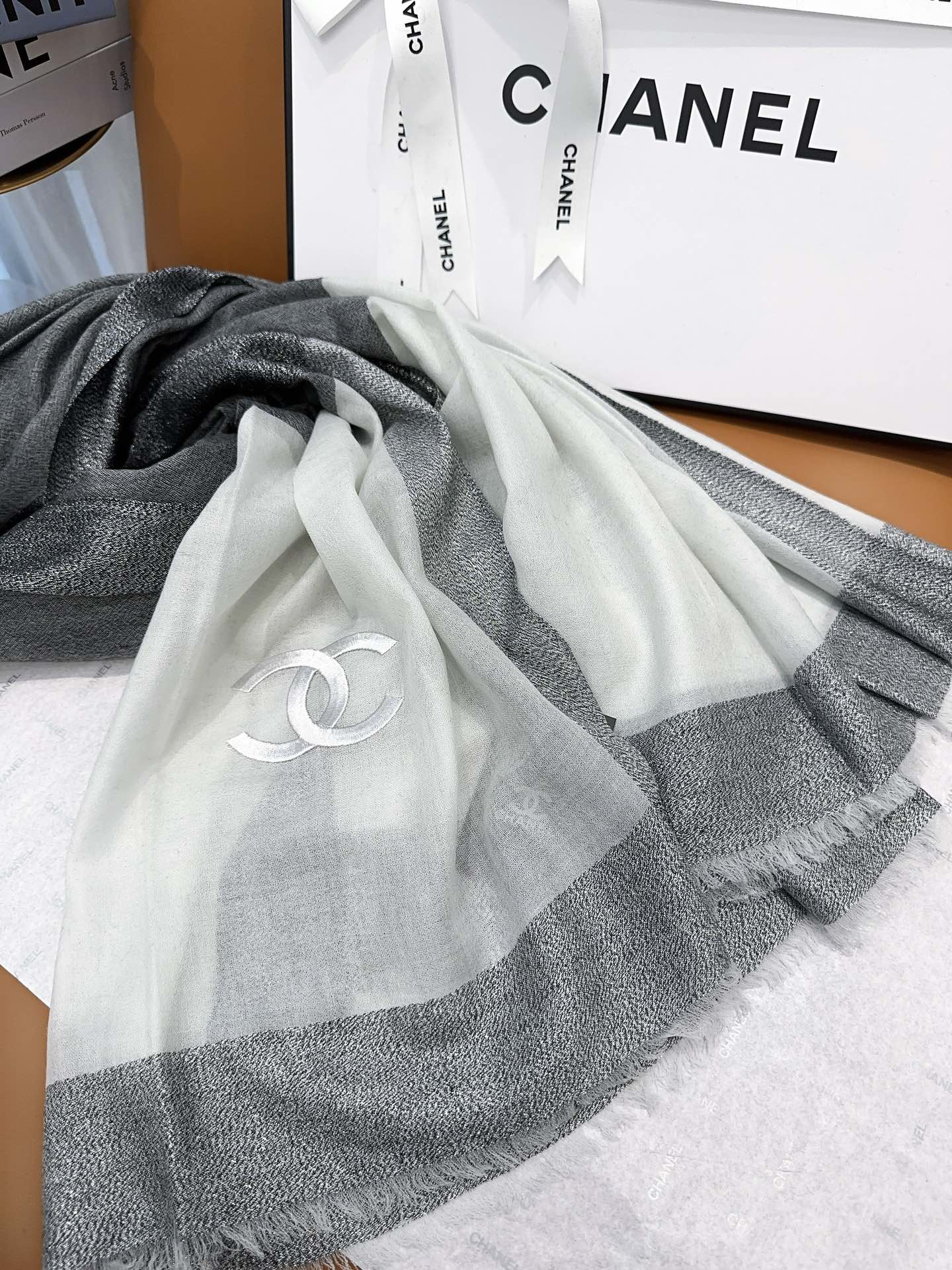 SCARF 200 CM IN MOUSE GRAY MIX WHITE CASHMERE 402261 mysite