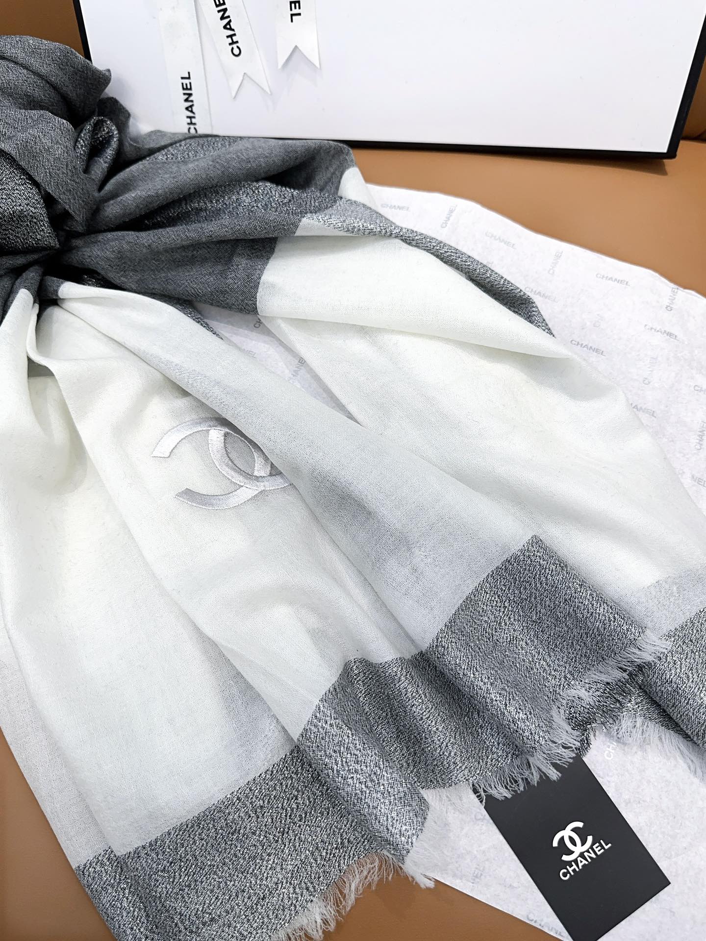 SCARF 200 CM IN SHADOW GRAY MIX WHITE CASHMERE 402262 mysite