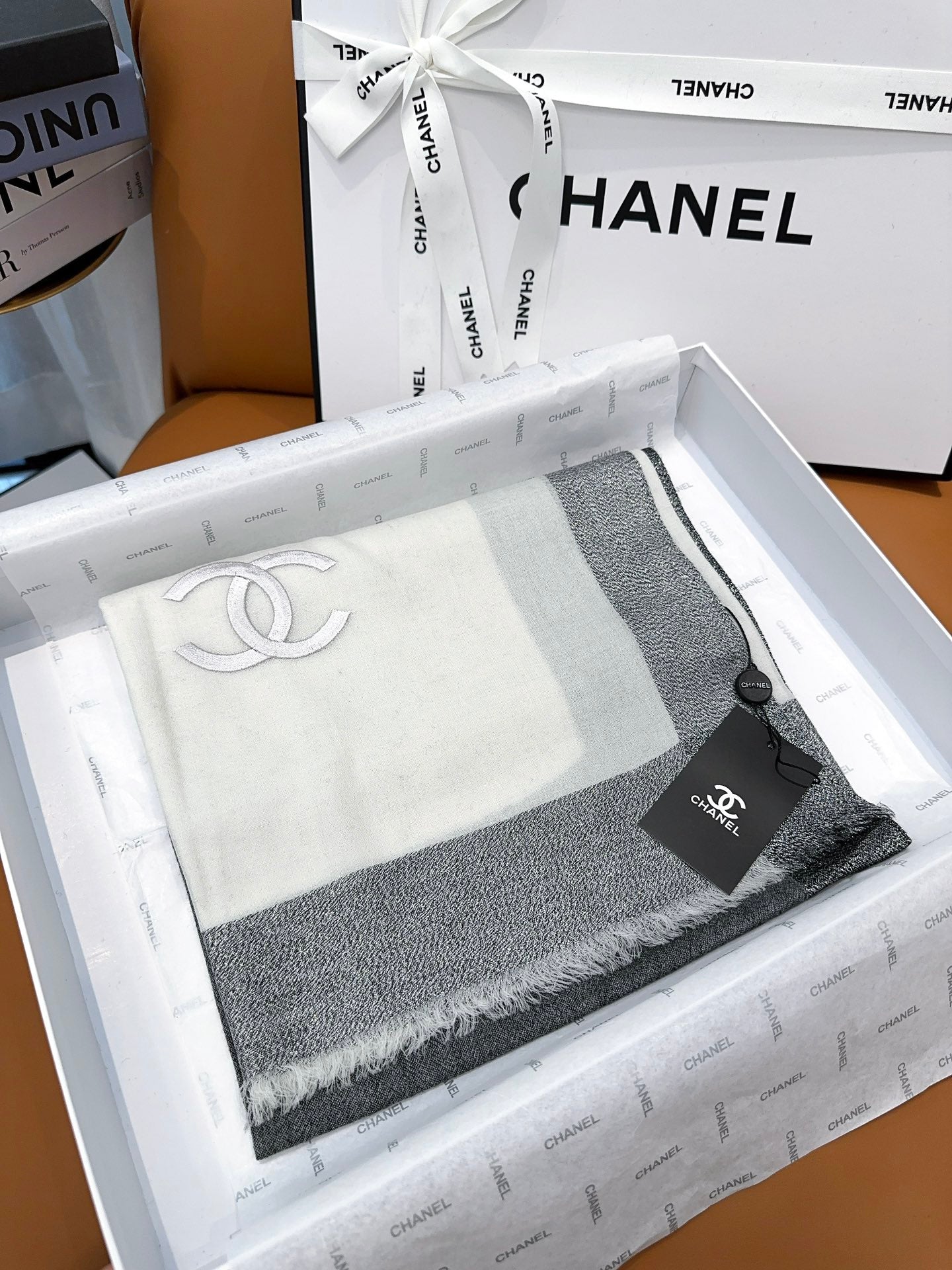 SCARF 200 CM IN SHADOW GRAY MIX WHITE CASHMERE 402262 mysite