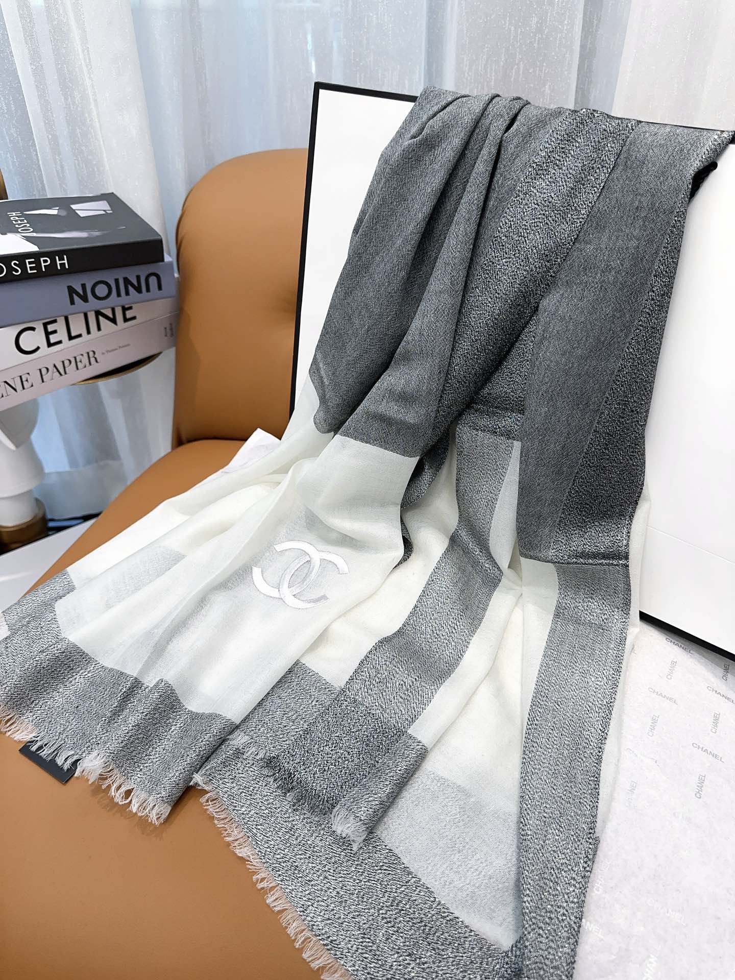 SCARF 200 CM IN SHADOW GRAY MIX WHITE CASHMERE 402262 mysite