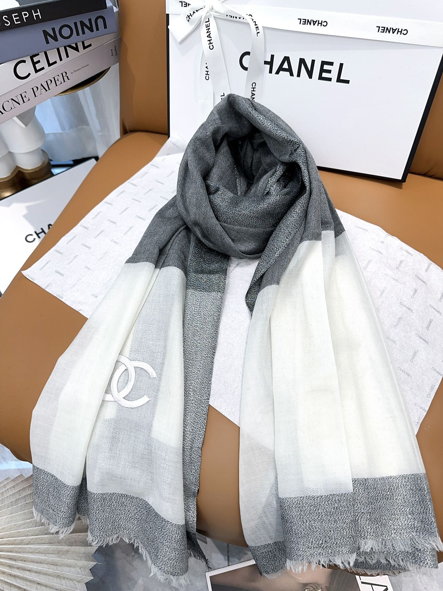 SCARF 200 CM IN SHADOW GRAY MIX WHITE CASHMERE 402262 mysite
