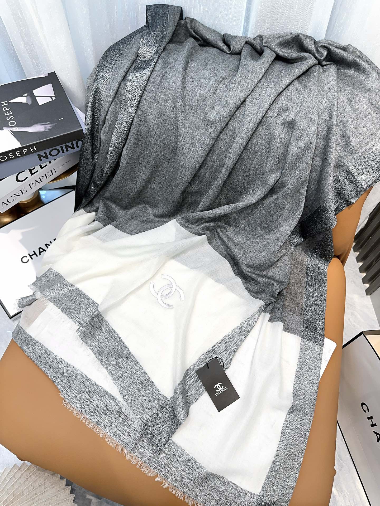 SCARF 200 CM IN SHADOW GRAY MIX WHITE CASHMERE 402262 mysite