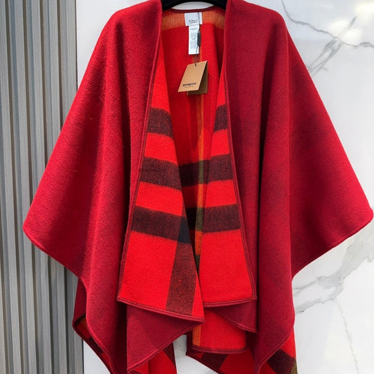 REVERSIBLE CHECK CASHMERE CAPE CHERRY RED AND BLACK 410134 mysite