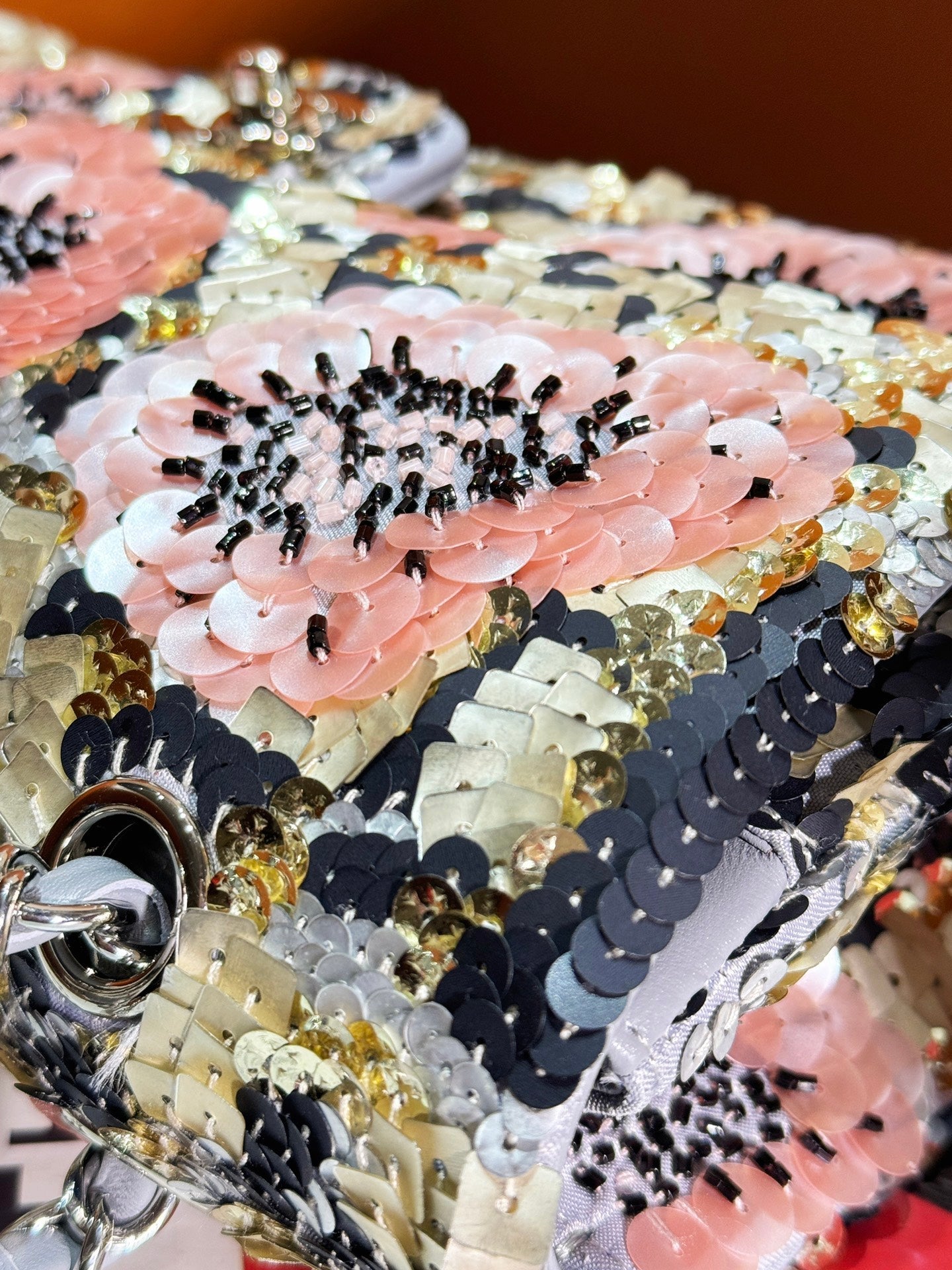 24S Flap Bag 25.5cm Multicolor Sequin Pink Flower Pearl Caflskin mysite