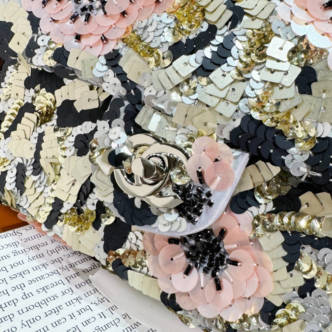 24S Flap Bag 20cm Multicolor Sequin Pink Flower Pearl Caflskin mysite