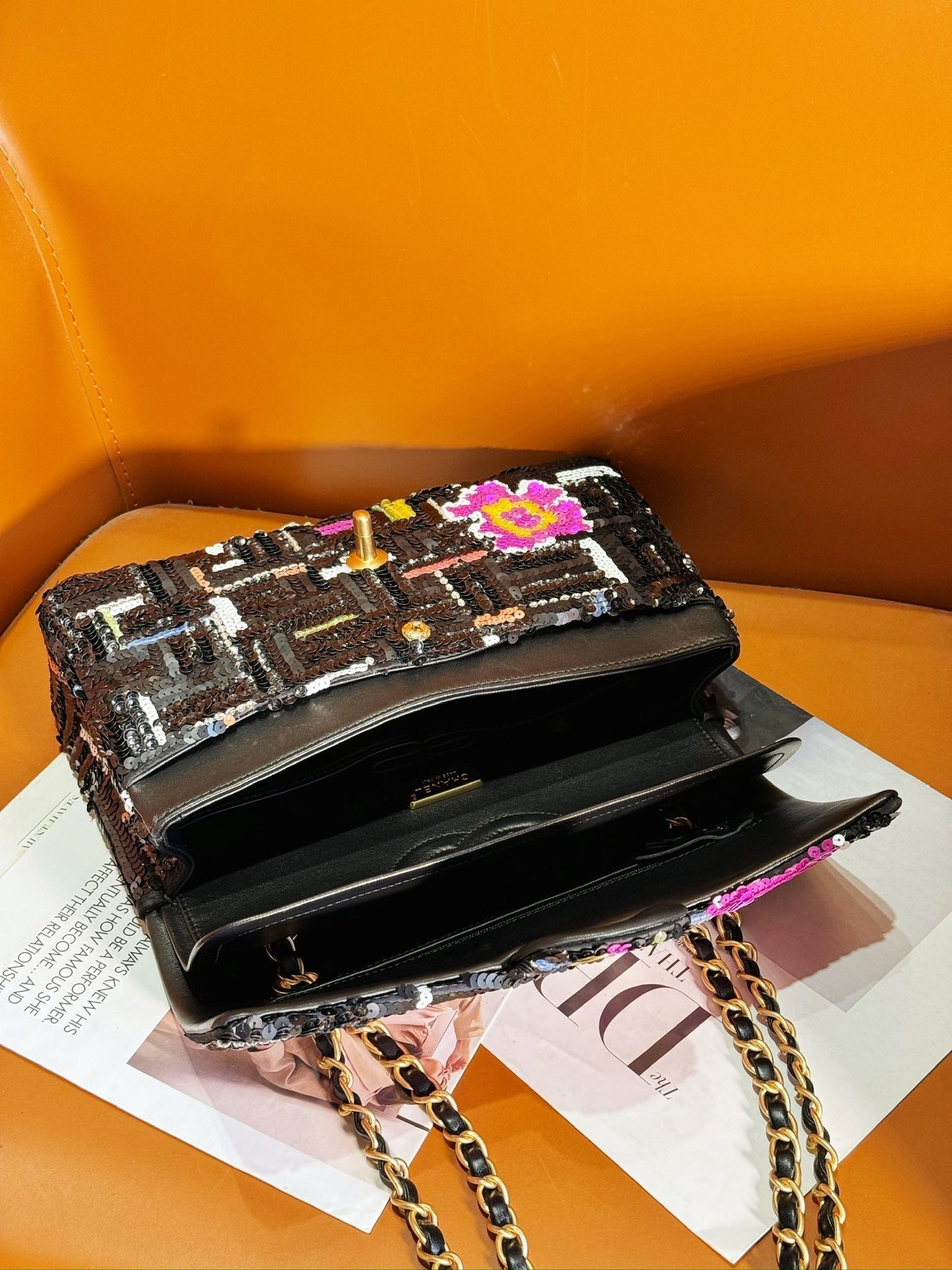 24S Flap Bag 25.5cm Black White Purple Sequin mysite