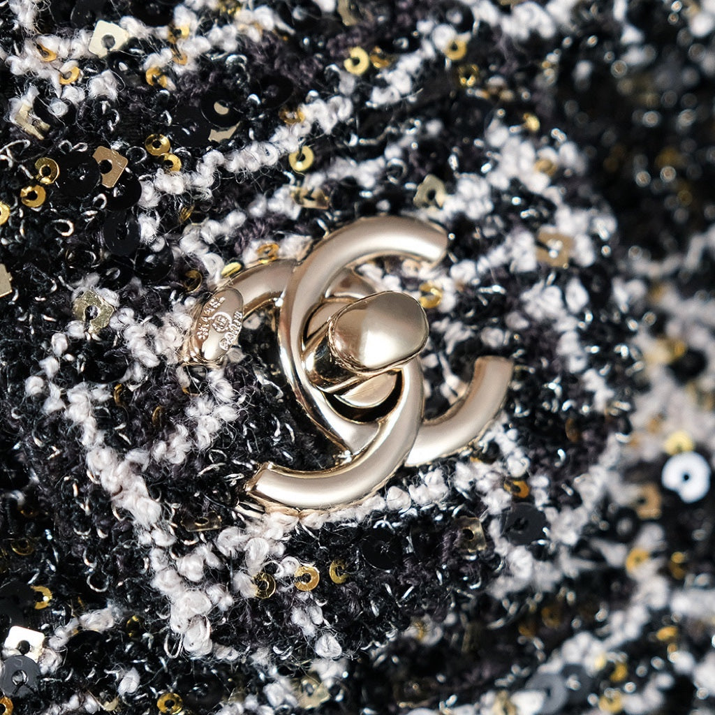 24S Flap Bag 20cm Black White Sequin Calfskin mysite