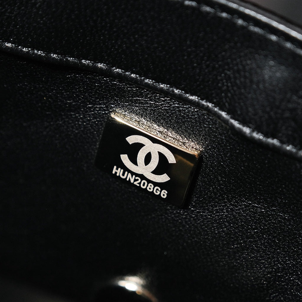 24S Flap Bag 20cm Black White Sequin Calfskin mysite