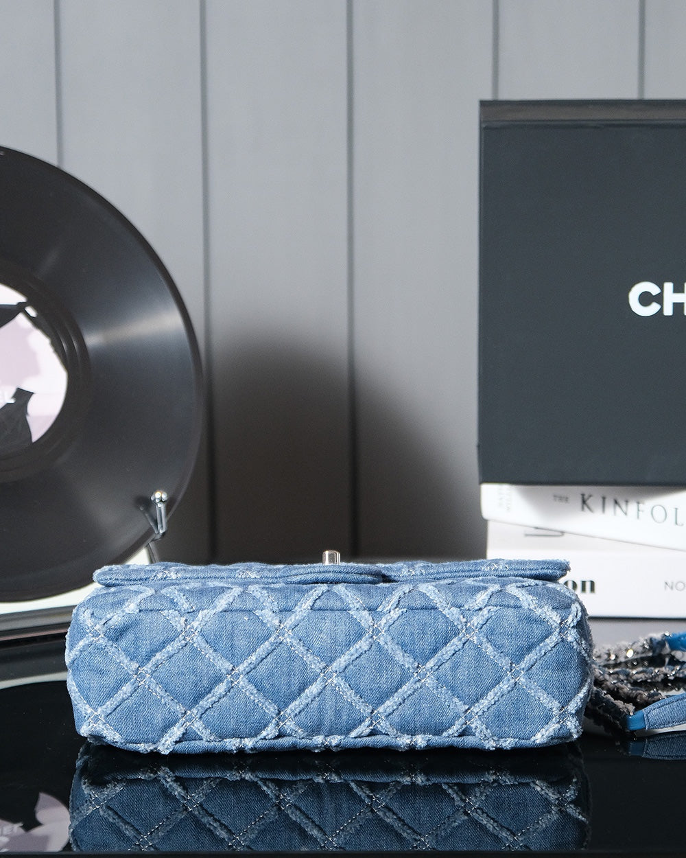 24S Flap Bag 25.5cm Blue Quilted Denim mysite