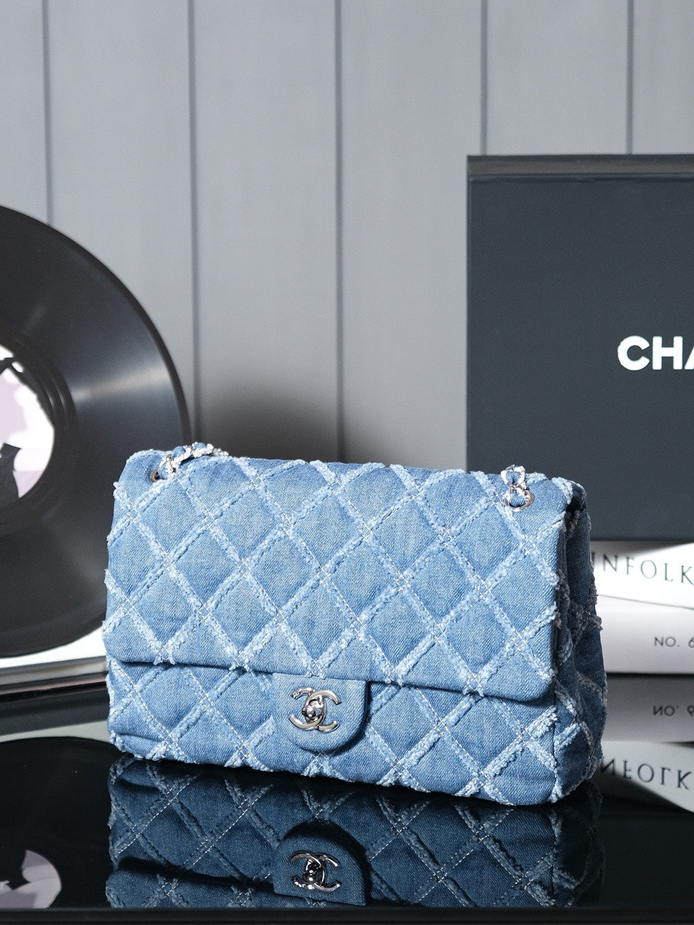 24S Flap Bag 25.5cm Blue Quilted Denim mysite