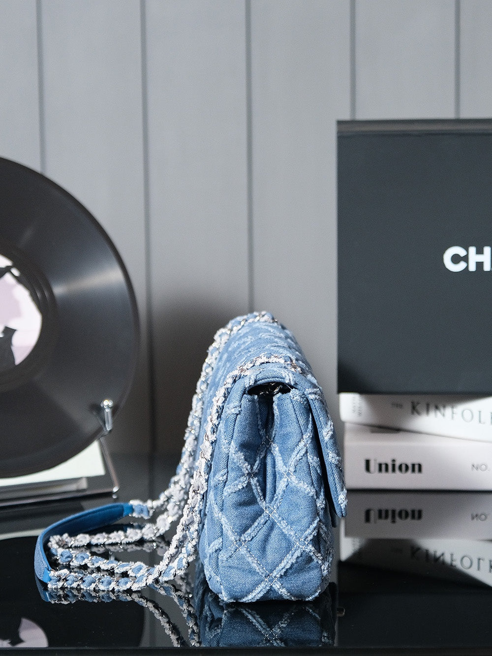 24S Flap Bag 25.5cm Blue Quilted Denim mysite