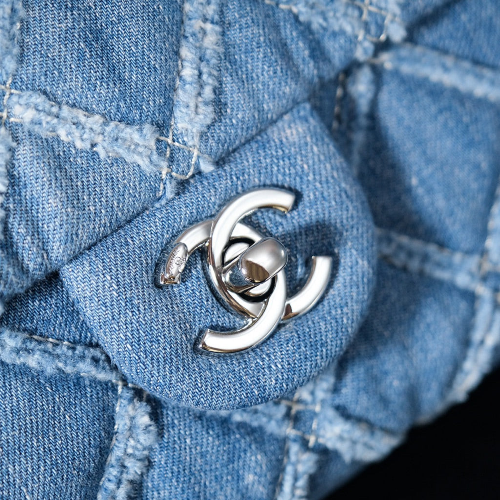 24S Flap Bag 25.5cm Blue Quilted Denim mysite