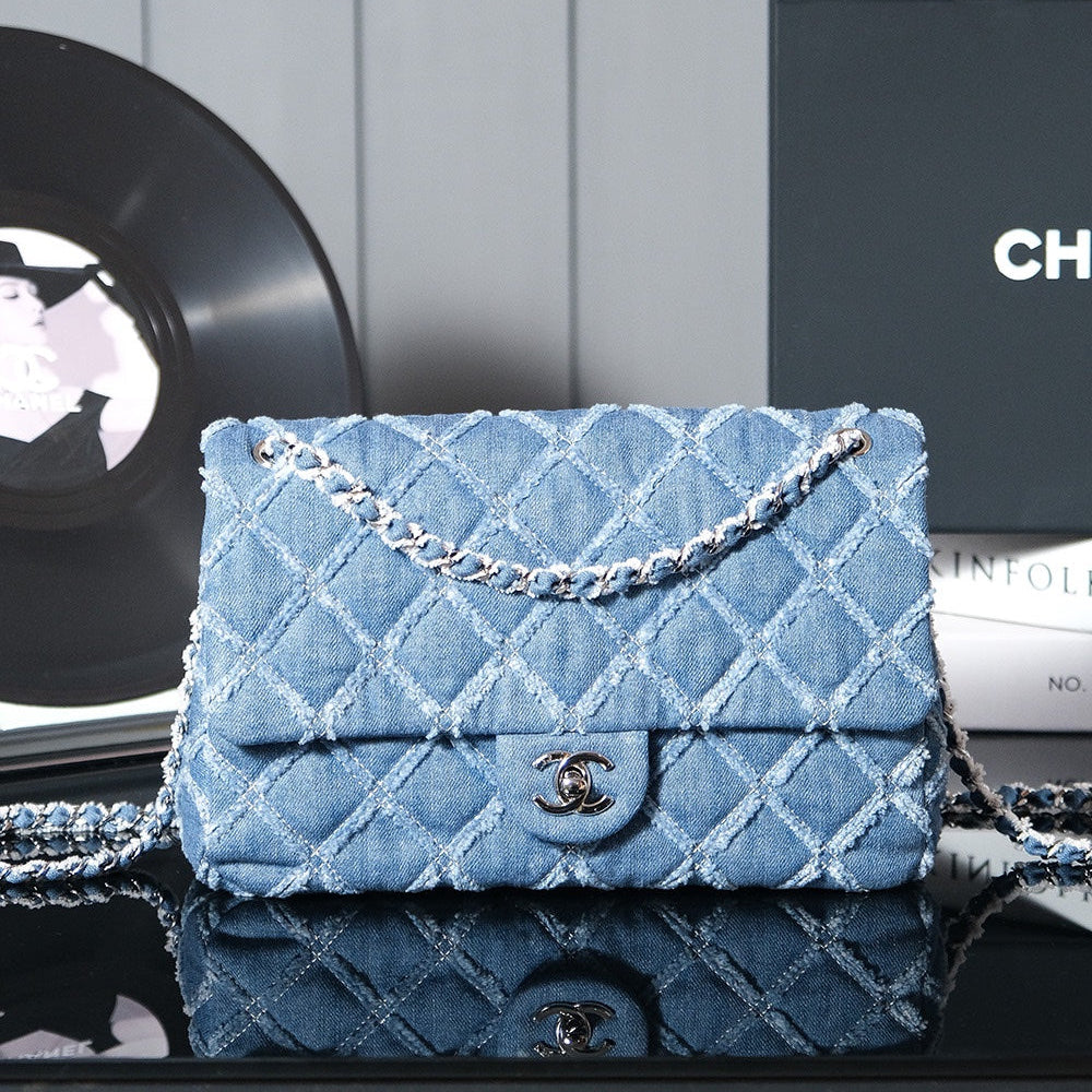 24S Flap Bag 25.5cm Blue Quilted Denim mysite