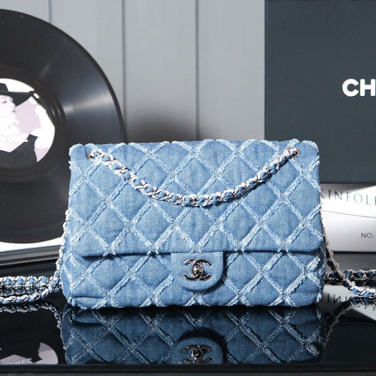 24S Flap Bag 25.5cm Blue Quilted Denim mysite