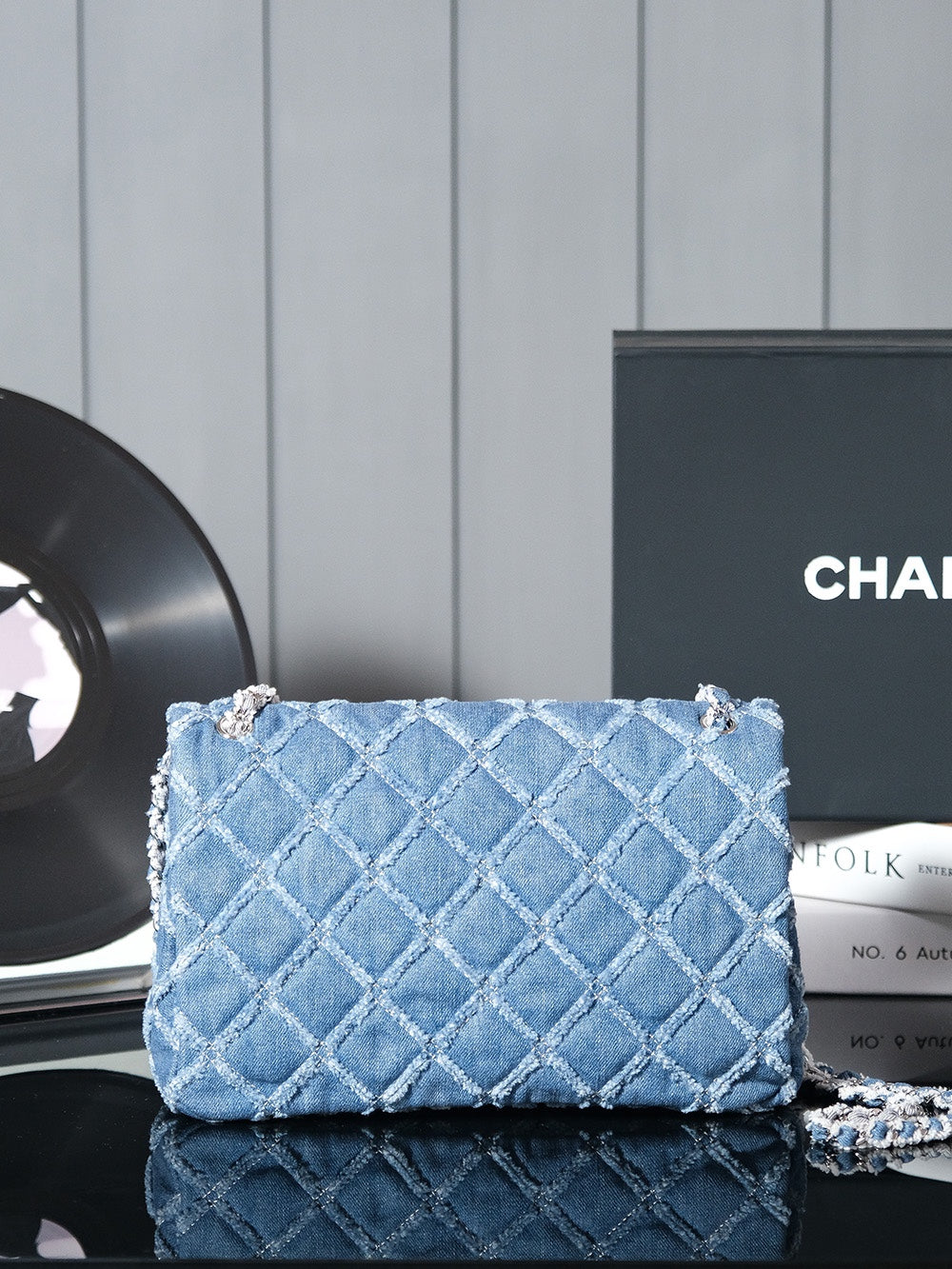 24S Flap Bag 25.5cm Blue Quilted Denim mysite