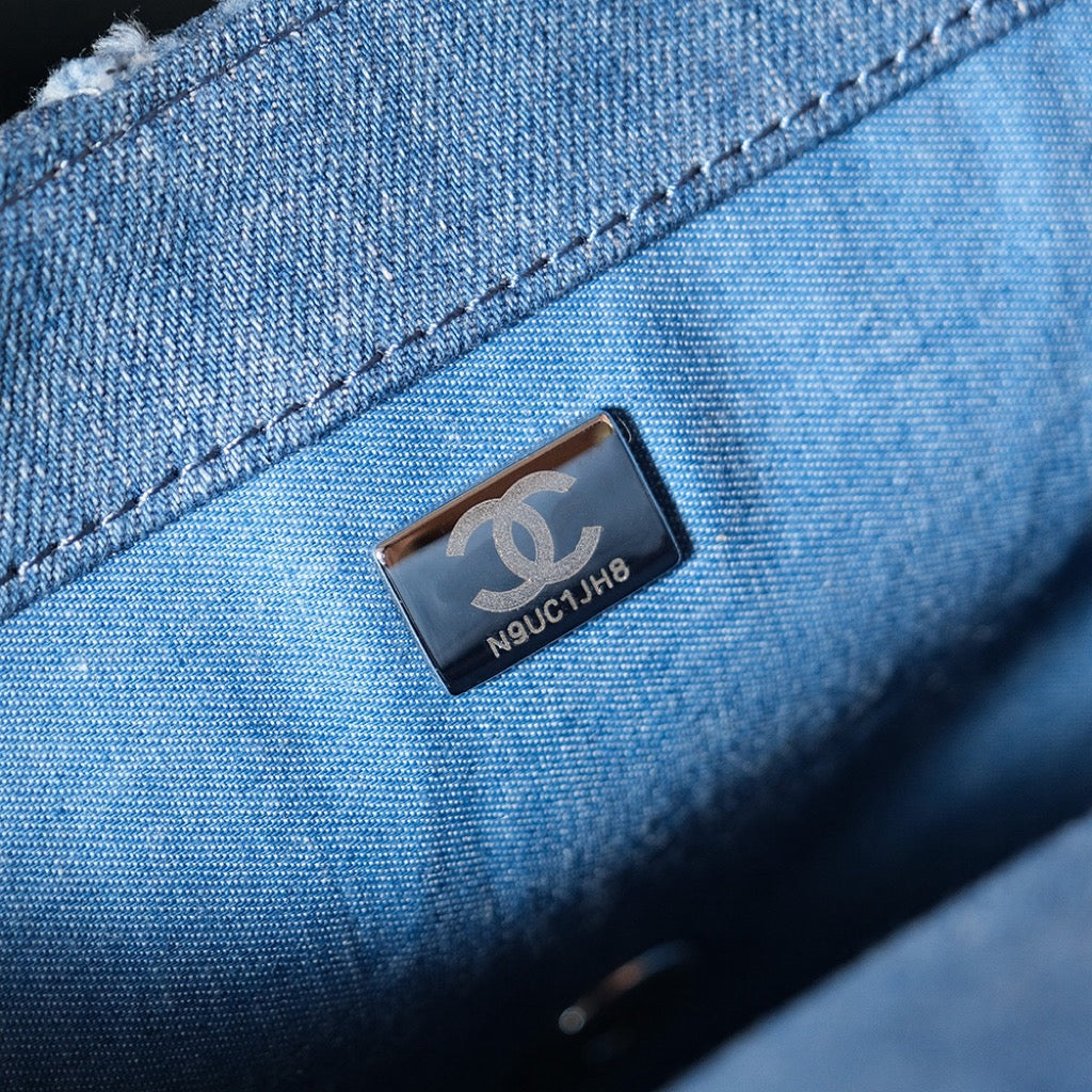 24S Flap Bag 25.5cm Blue Quilted Denim mysite