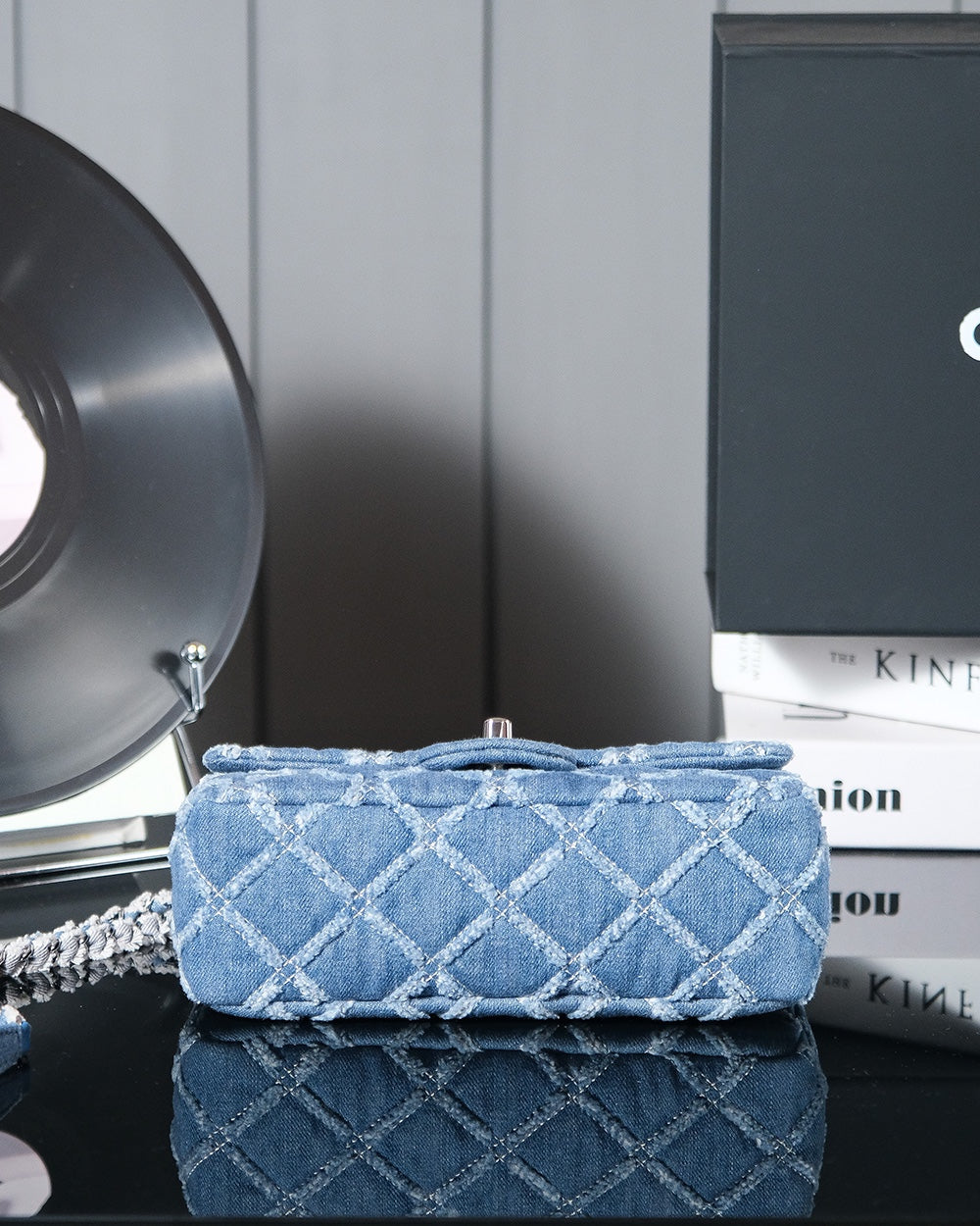 24S Flap Bag 20cm Blue Quilted Denim mysite