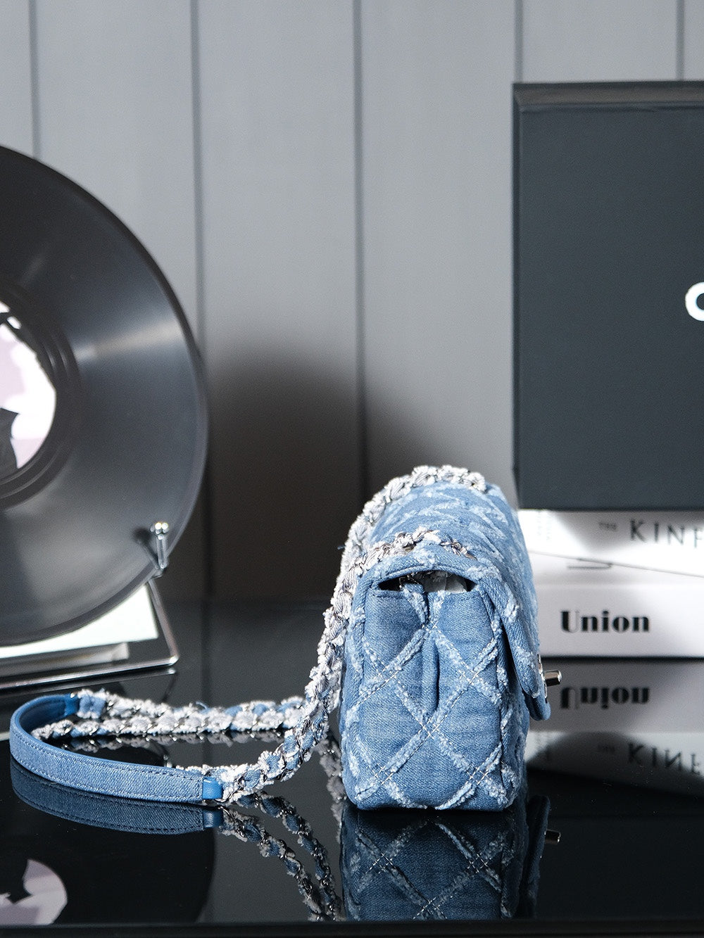 24S Flap Bag 20cm Blue Quilted Denim mysite