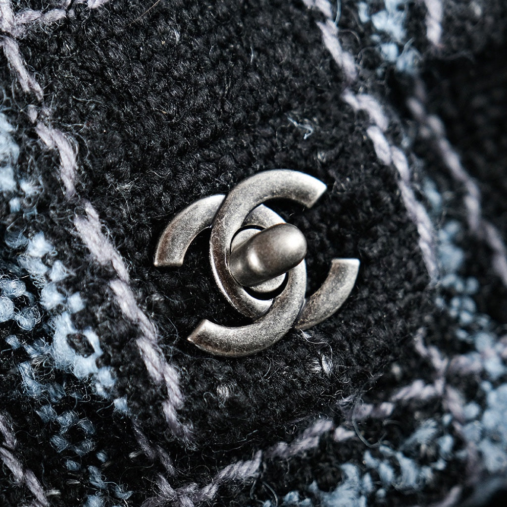 24K Flap Bag 25.5cm Blue Black Stripe Tweed mysite