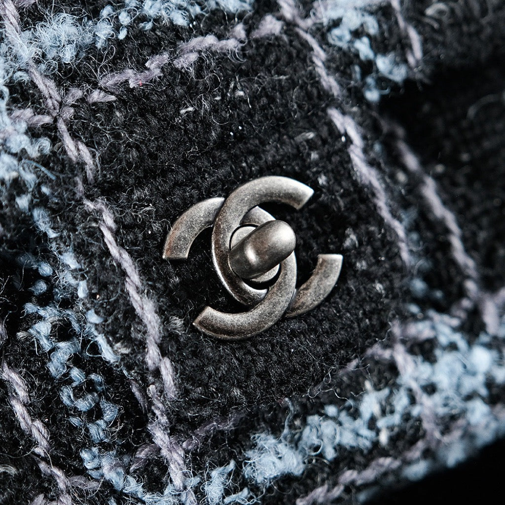 24K Flap Bag 20cm Blue Black Stripe Tweed mysite