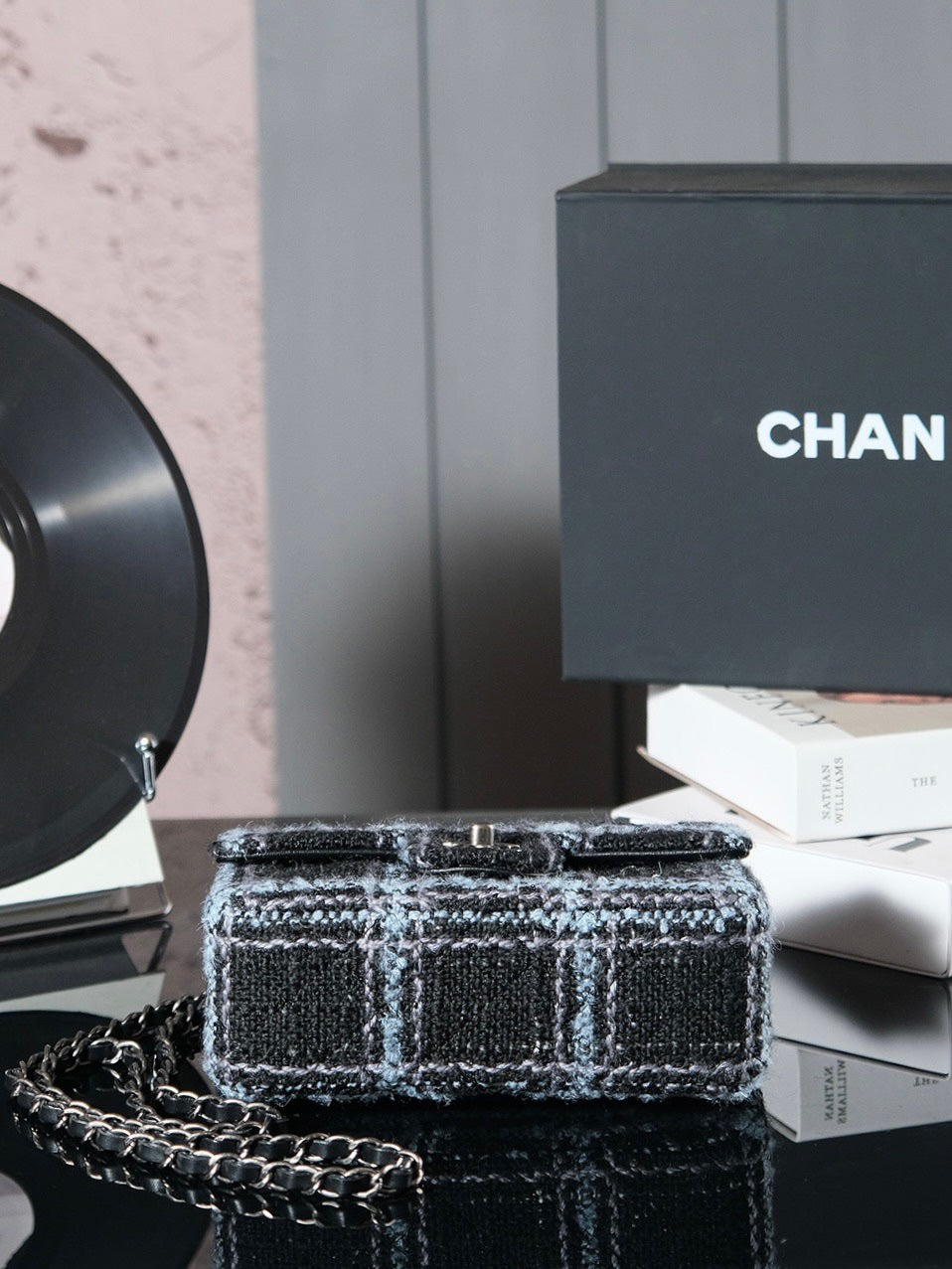 24K Flap Bag 20cm Blue Black Stripe Tweed mysite