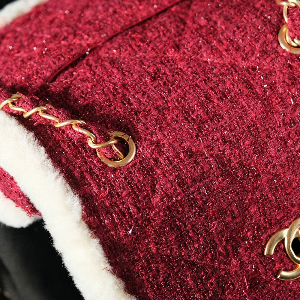 CC 24N Flap Bag 20cm Red Beige Tweed Sherling mysite