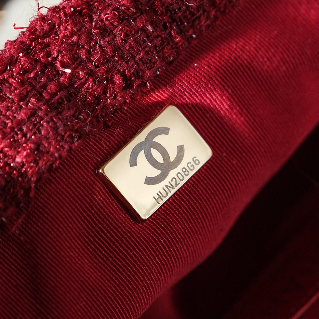 CC 24N Flap Bag 20cm Red Beige Tweed Sherling mysite