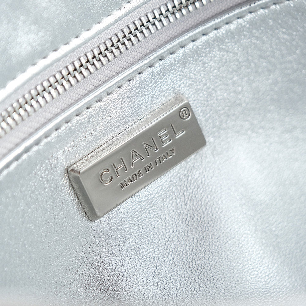 25C Flap Bag 21cm Dense Silver Sequin White Calfskin mysite