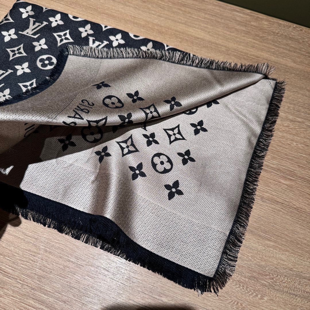 MONOGRAM SCARF 200 CM IN BLACK WOOL AND SILK 391065 mysite