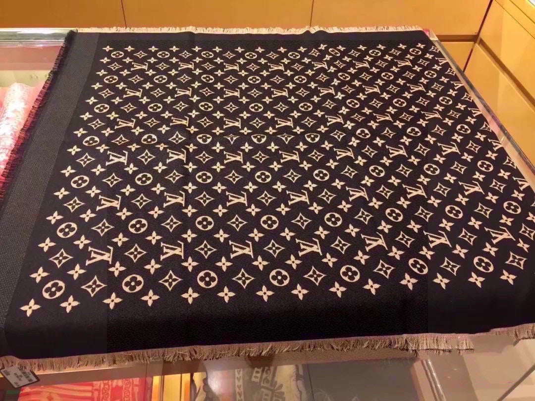 MONOGRAM SCARF 200 CM IN BLACK WOOL AND SILK 391065 mysite