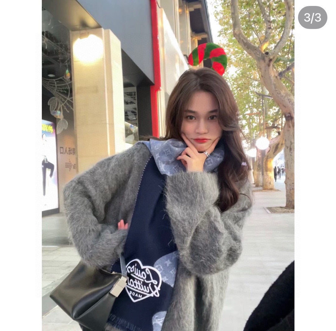 MONOGRAM DRIP 200 CM IN NAVY BLUE WOOL 391068 mysite