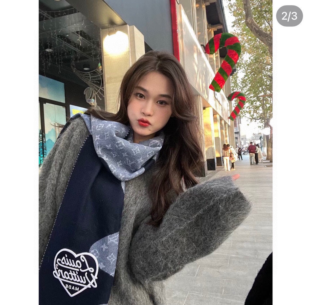 MONOGRAM DRIP 200 CM IN NAVY BLUE WOOL 391068 mysite