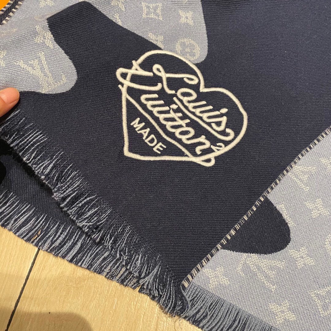 MONOGRAM DRIP 200 CM IN NAVY BLUE WOOL 391068 mysite