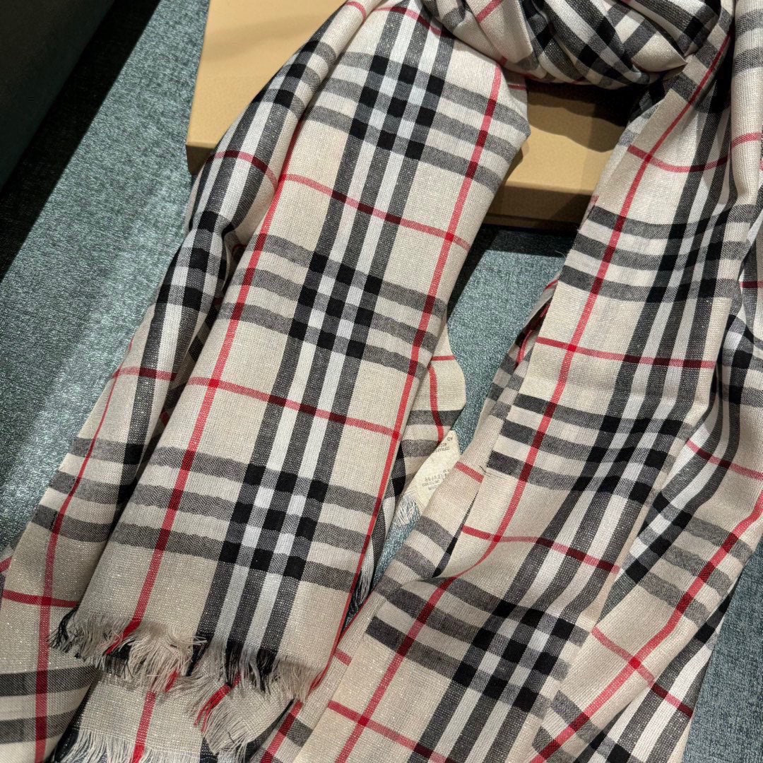 CHECK SCARF 200 CM IN CAMEL BEIGE MIX BLACK CASHMERE AND SILK 394664 mysite