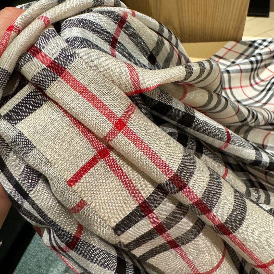 CHECK SCARF 200 CM IN CAMEL BEIGE MIX BLACK CASHMERE AND SILK 394664 mysite