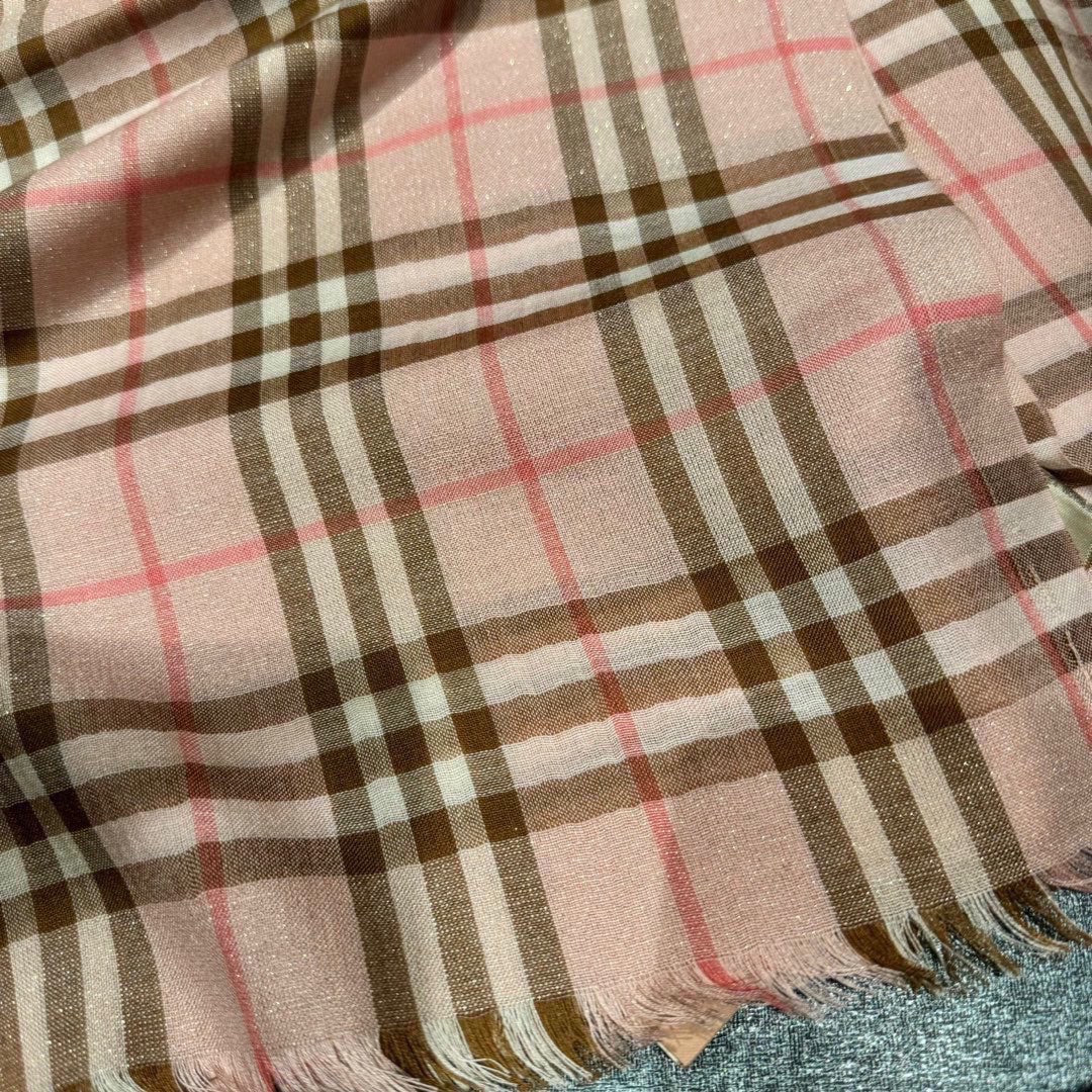 CHECK SCARF 200 CM IN ROSE PINK MIX CAMEL BROWN CASHMERE AND SILK 394665 mysite